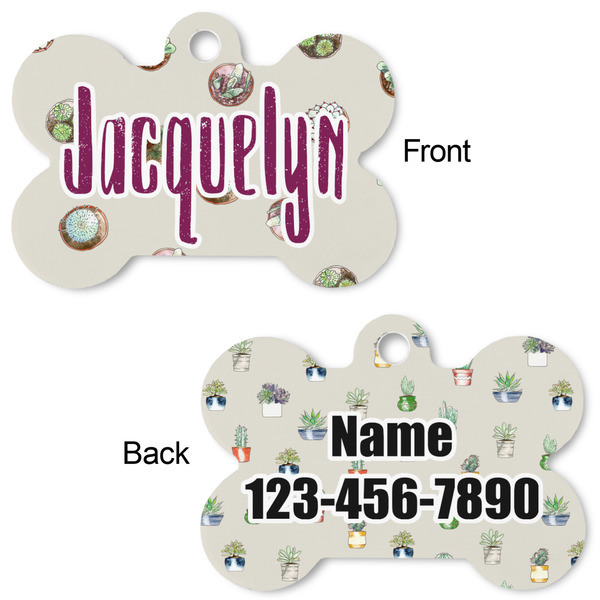Succulents Bone Shaped Dog Tag - Front & Back
