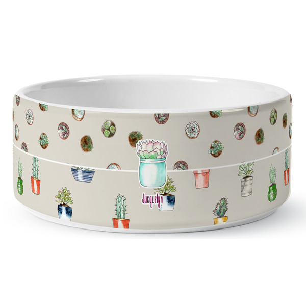 Cactus Ceramic Dog Bowl - Medium - Front