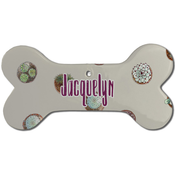 Cactus Ceramic Flat Ornament - Bone Front