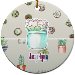 Cactus Round Ceramic Ornament w/ Name or Text