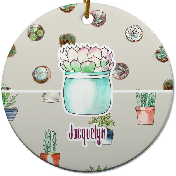 Cactus Ceramic Flat Ornament - Circle (Front)