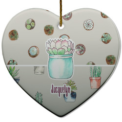 Cactus Heart Ceramic Ornament w/ Name or Text