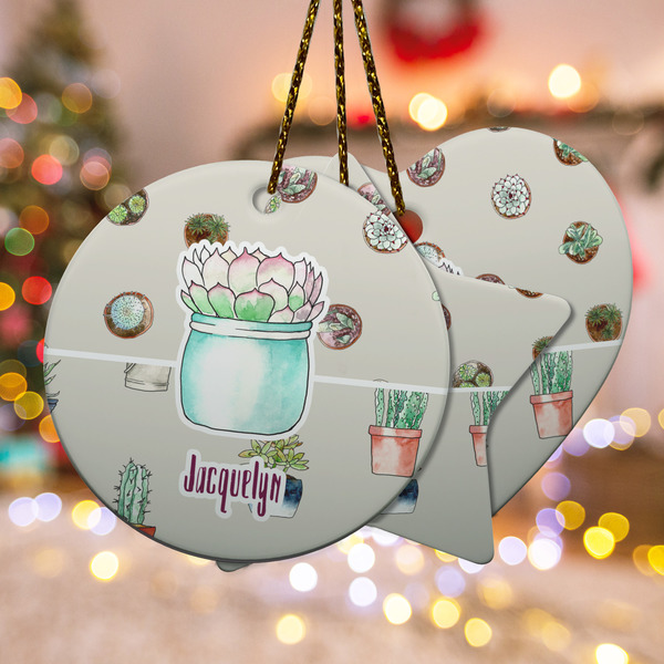 Custom Cactus Ceramic Ornament w/ Name or Text