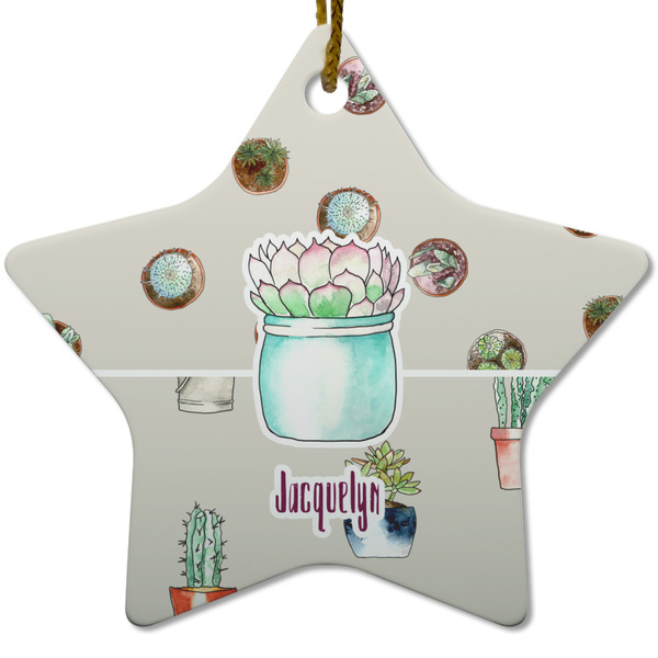 Cactus Ceramic Flat Ornament - Star (Front)