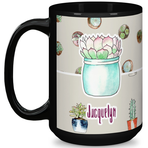 Custom Cactus 15 Oz Coffee Mug - Black (Personalized)
