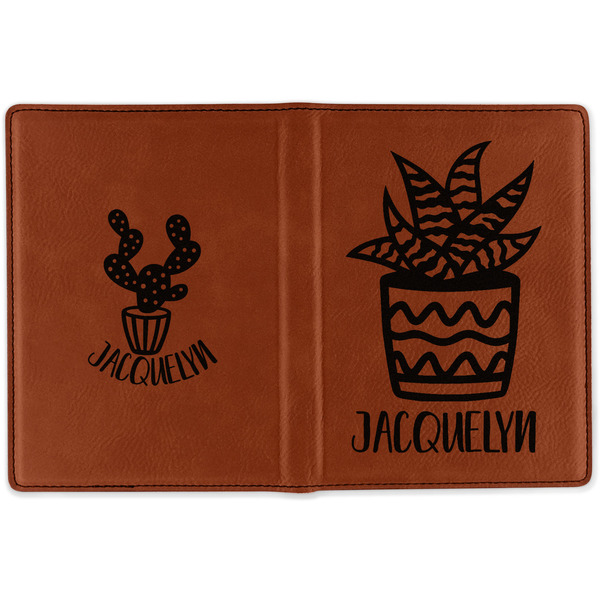 Cactus Cognac Leather Passport Holder Outside Double Sided - Apvl