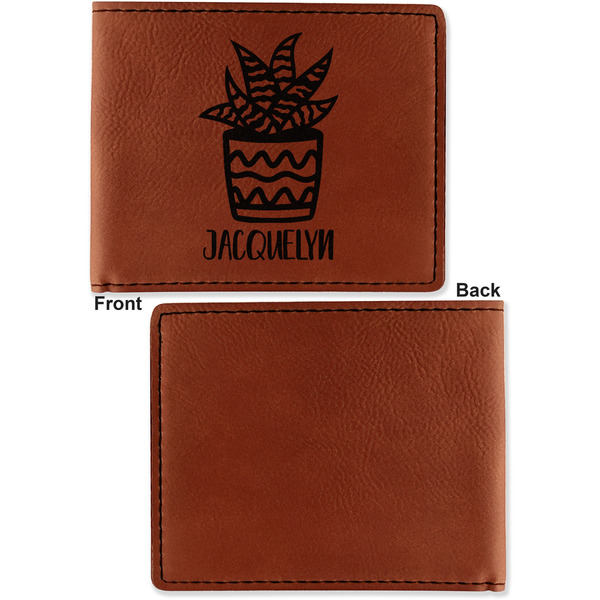 Cactus Cognac Leatherette Bifold Wallets - Front and Back Single Sided - Apvl