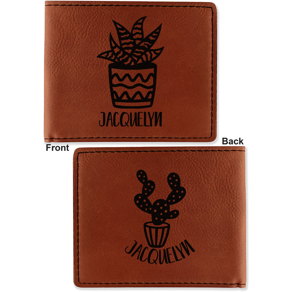 Cactus Cognac Leatherette Bifold Wallets - Front and Back