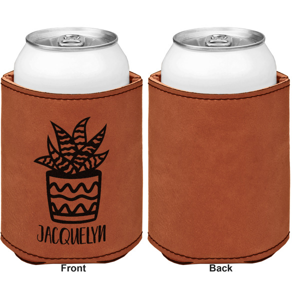 Cactus Cognac Leatherette Can Sleeve - Single Sided Front and Back