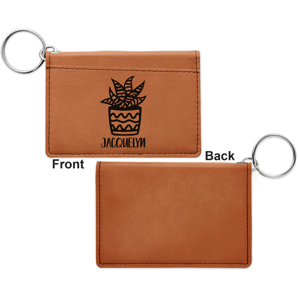 Cactus Cognac Leatherette Keychain ID Holders - Front Apvl