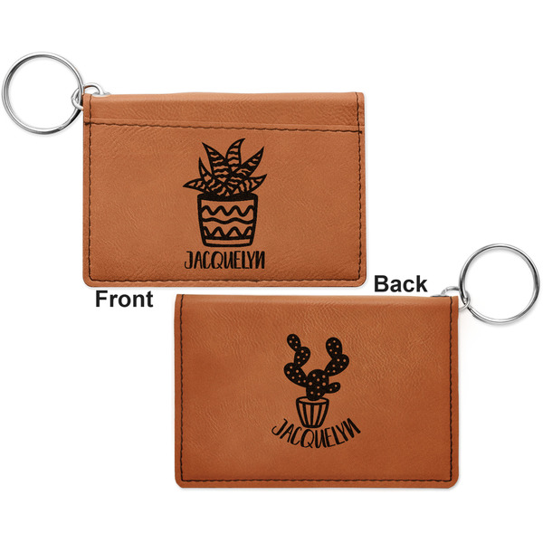 Cactus Cognac Leatherette Keychain ID Holders - Front and Back Apvl