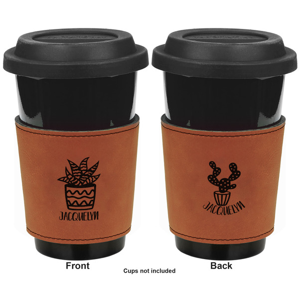 Cactus Cognac Leatherette Mug Sleeve - Double Sided Apvl