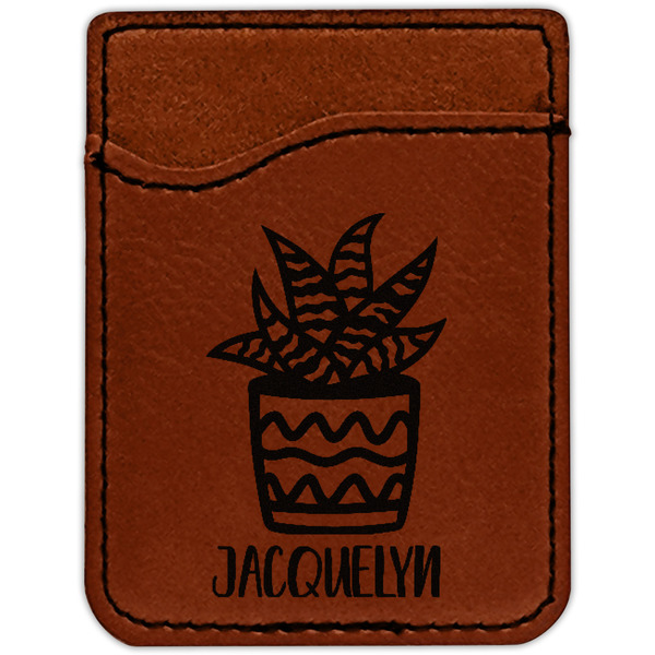 Cactus Cognac Leatherette Phone Wallet close up