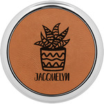 Cactus Leatherette Round Coaster w/ Silver Edge - Single or Set (Personalized)