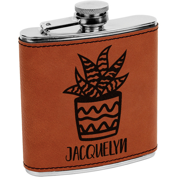Custom Cactus Leatherette Wrapped Stainless Steel Flask (Personalized)