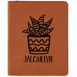 Cactus Leatherette Zipper Portfolio with Notepad - Double Sided (Personalized)