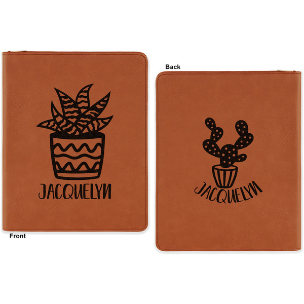 Cactus Cognac Leatherette Zipper Portfolios with Notepad - Double Sided - Apvl