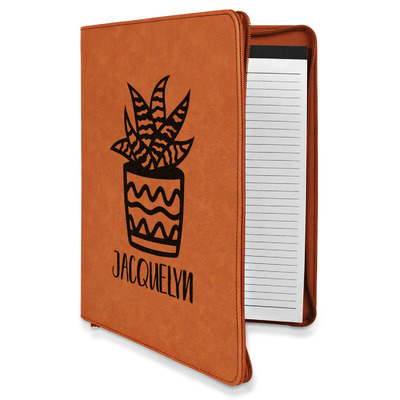 Cactus Leatherette Zipper Portfolio with Notepad (Personalized)