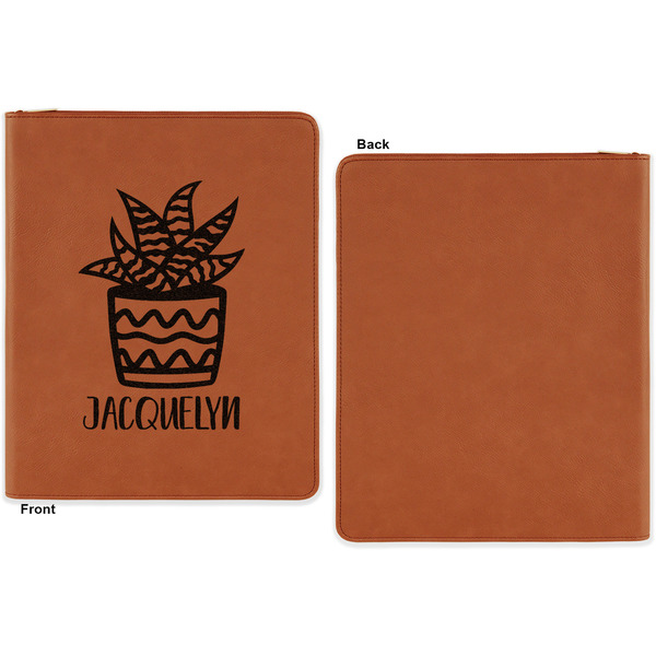 Cactus Cognac Leatherette Zipper Portfolios with Notepad - Single Sided - Apvl