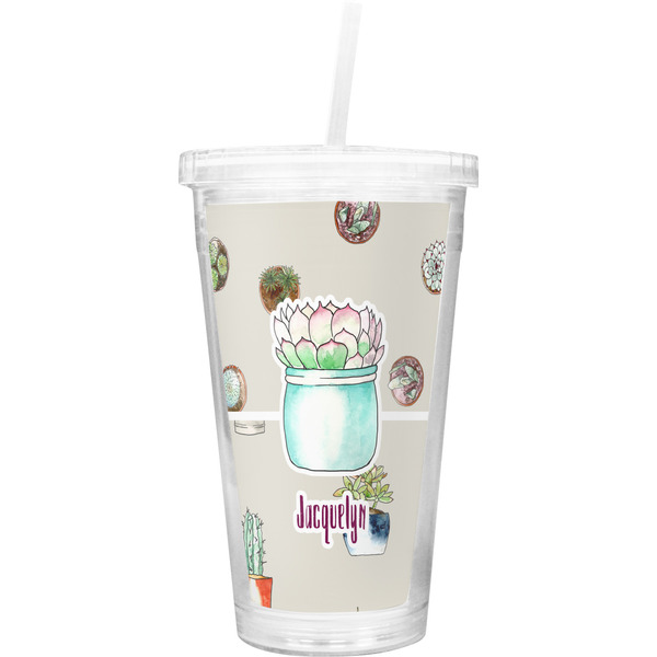 Custom Cactus Double Wall Tumbler with Straw (Personalized)