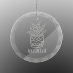 Cactus Engraved Glass Ornament - Round (Personalized)