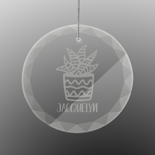 Custom Cactus Engraved Glass Ornament - Round (Personalized)