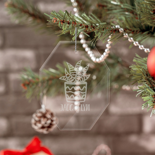 Cactus Engraved Glass Ornaments - Octagon (Lifestyle)