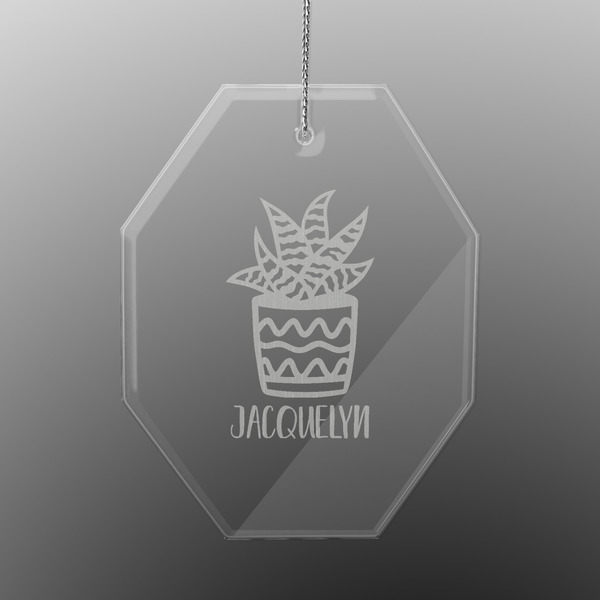 Custom Cactus Engraved Glass Ornament - Octagon (Personalized)