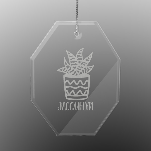 Cactus Engraved Glass Ornaments - Octagon