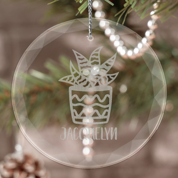 Custom Cactus Engraved Glass Ornament (Personalized)