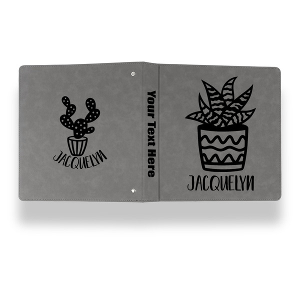 Cactus Leather Binder - 1" - Grey - Back Spine Front View