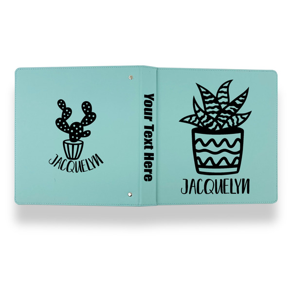 Cactus Leather Binder - 1" - Teal - Back Spine Front View