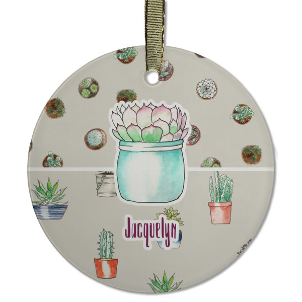 Custom Cactus Flat Glass Ornament - Round w/ Name or Text
