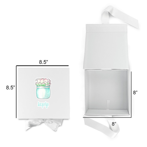 Cactus Gift Boxes with Magnetic Lid - White - Open & Closed