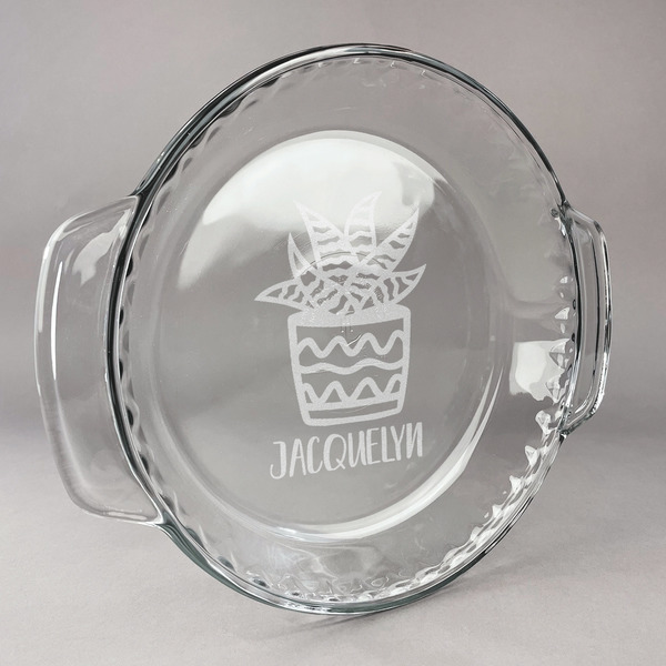Custom Cactus Glass Pie Dish - 9.5in Round (Personalized)