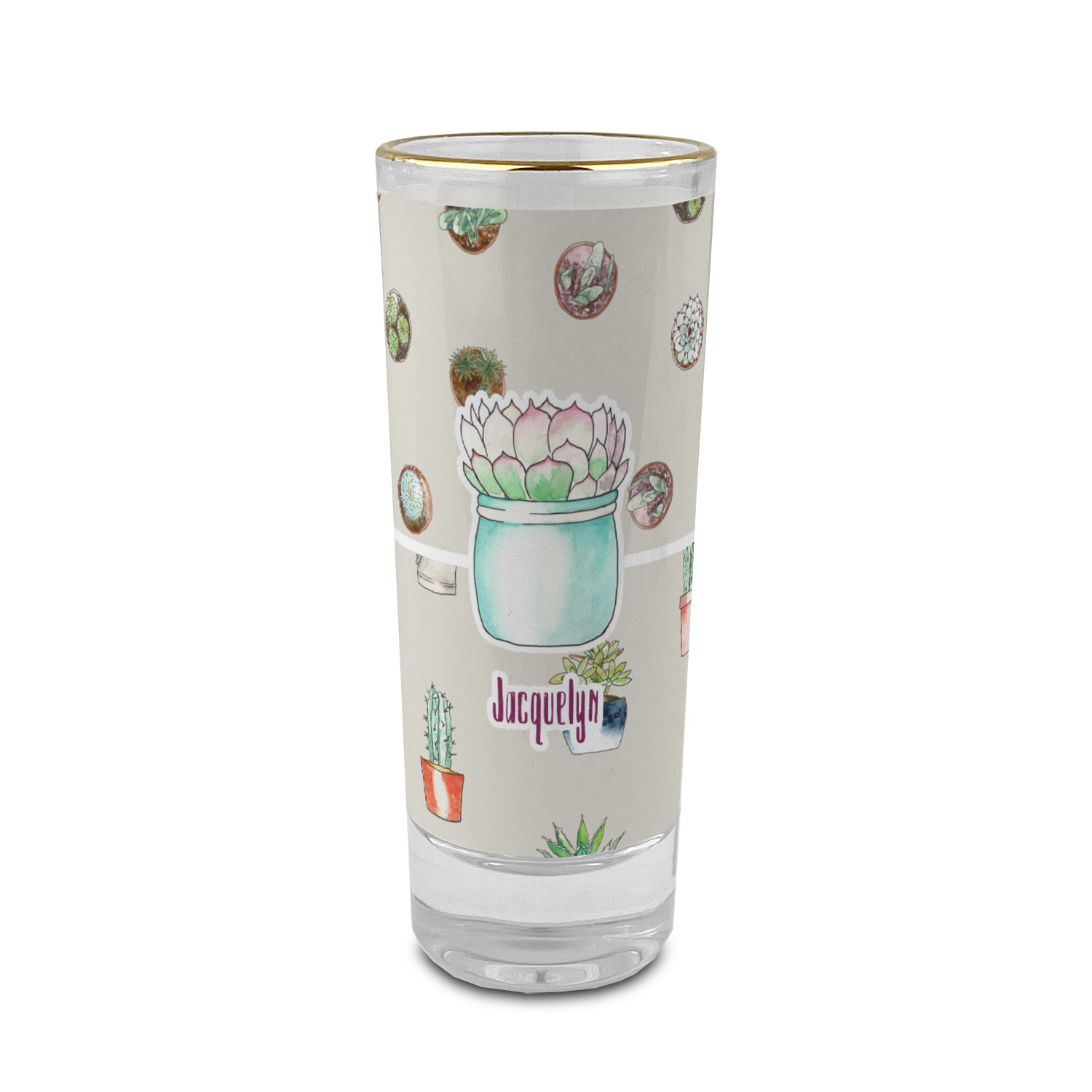 Cactus 2 oz Shot Glass Glass with Gold Rim (Personalized
