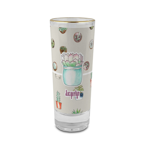 Custom Cactus 2 oz Shot Glass -  Glass with Gold Rim - Single (Personalized)