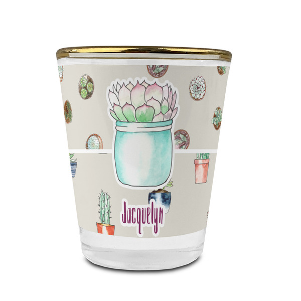 Cactus Glass Shot Glass - With gold rim - FRONT