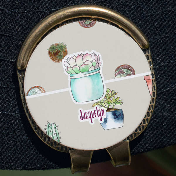 Cactus Golf Ball Marker Hat Clip - Gold - Close Up