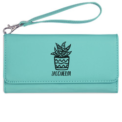 Cactus Ladies Leatherette Wallet - Laser Engraved- Teal (Personalized)