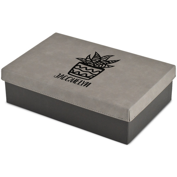 Custom Cactus Large Gift Box w/ Engraved Leather Lid (Personalized)