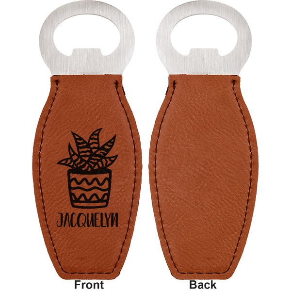 Cactus Leather Bar Bottle Opener - Front and Back (single sided)