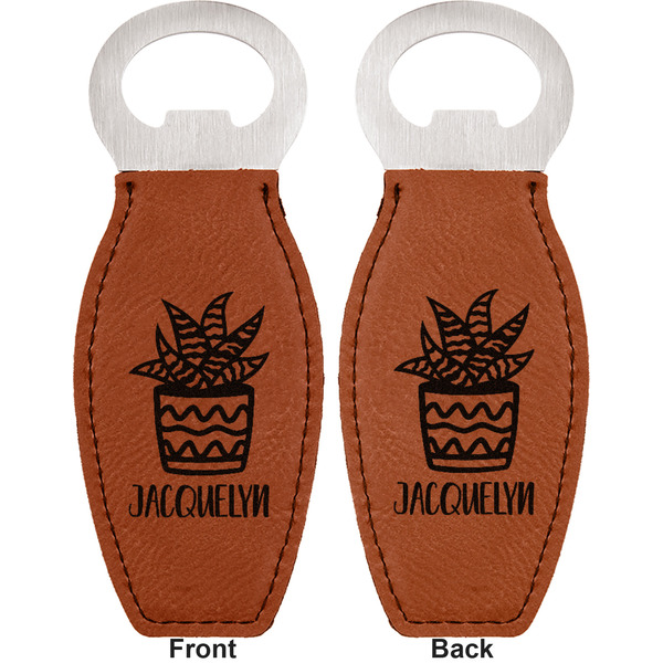 Cactus Leather Bar Bottle Opener - Front and Back