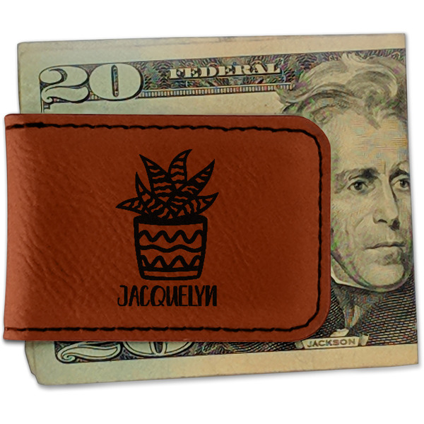Custom Cactus Leatherette Magnetic Money Clip - Double Sided (Personalized)