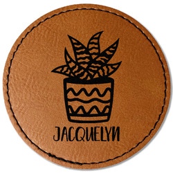 Cactus Faux Leather Iron On Patch - Round (Personalized)