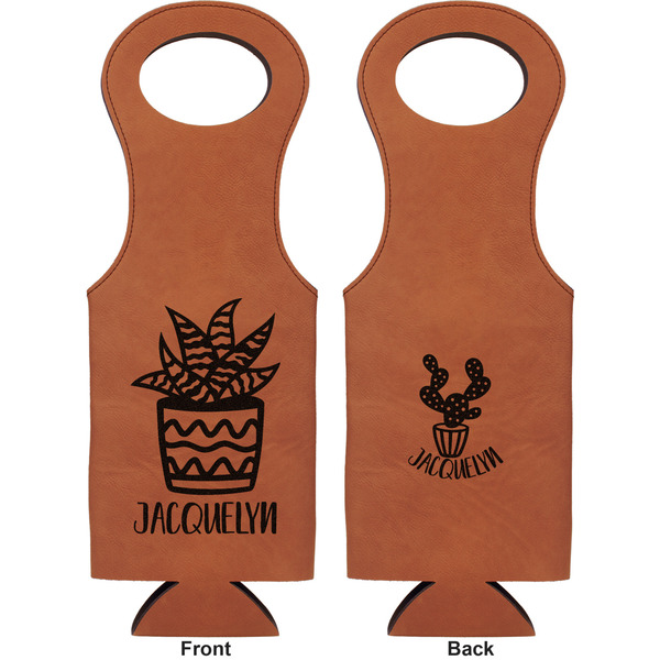 Cactus Leatherette Wine Tote Double Sided - Front and Back