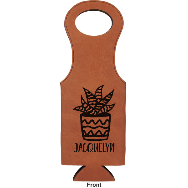 Cactus Leatherette Wine Tote Single Sided - Front and Back