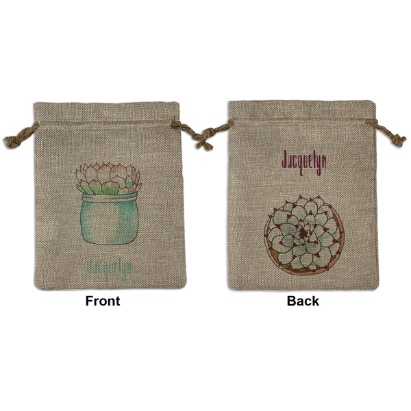 Custom Cactus Medium Burlap Gift Bag - Front & Back (Personalized)
