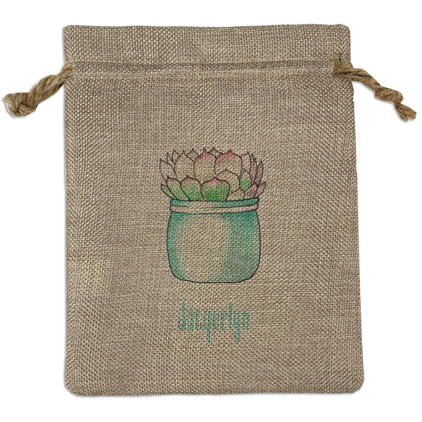 Custom Cactus Medium Burlap Gift Bag - Front (Personalized)