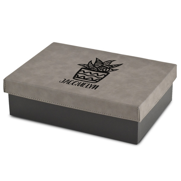 Custom Cactus Medium Gift Box w/ Engraved Leather Lid (Personalized)